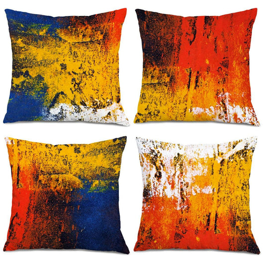 Vintage Abstract Rust Painting Pillow Covers Decorative Throw 18x18in Set of 4