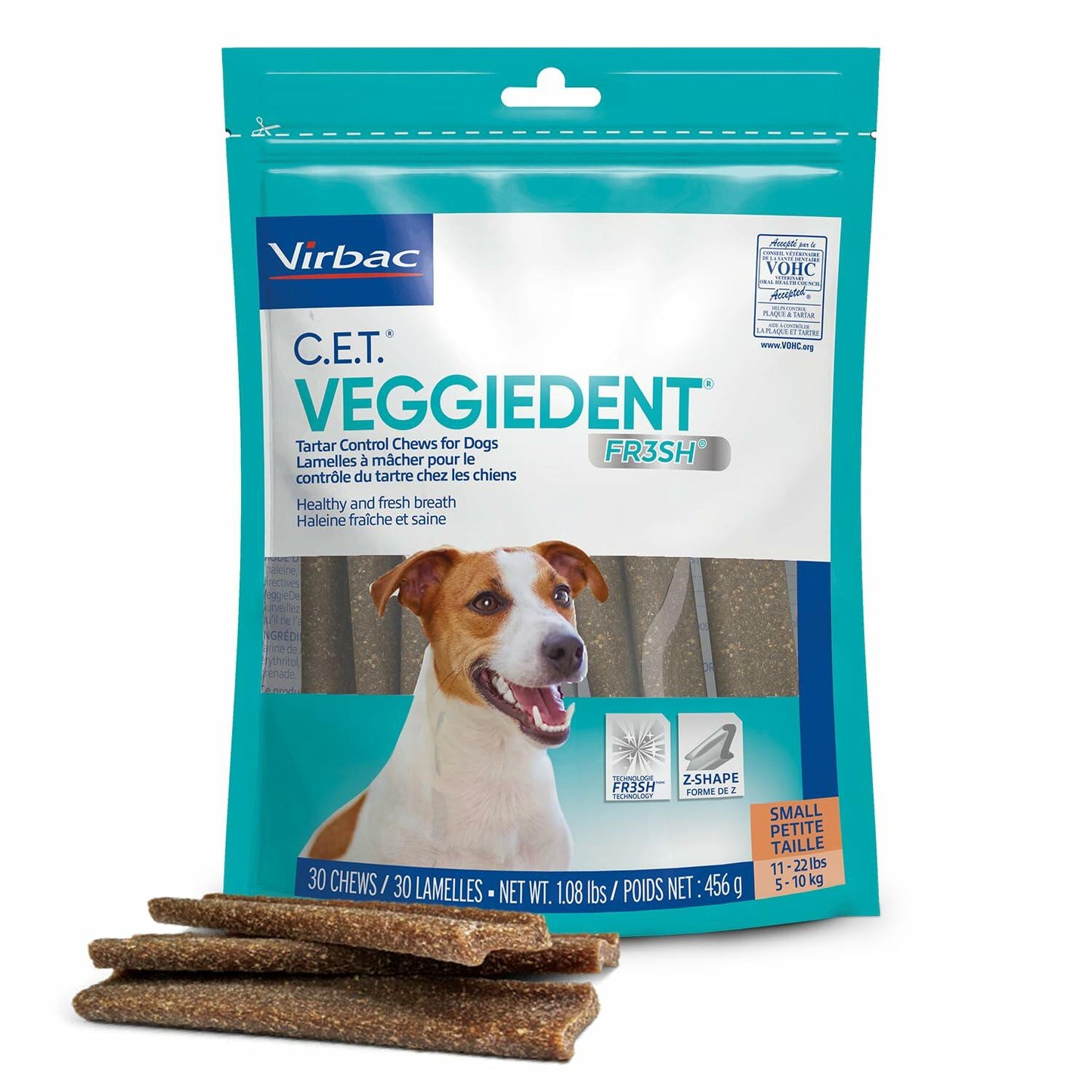 BB05/26 Virbac Veggiedent FR3SH Tartar Control Chews Small Dog 30 Count