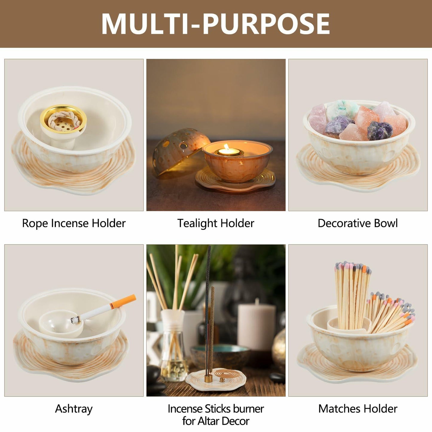 Ceramic Moon Incense Holder Burner 12-in-1 Multi-use Home Decor