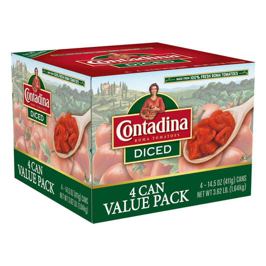 Contadina Diced Tomatoes 14.5oz Can, Pack of 4 Cans - Fresh & Authentic