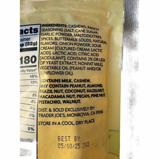 BestBy06/25 Trader Joe's Ranch Seasoned Cashews 8 oz - Savory Snack