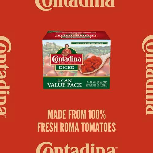 Contadina Diced Tomatoes 14.5oz Can, Pack of 4 Cans - Fresh & Authentic