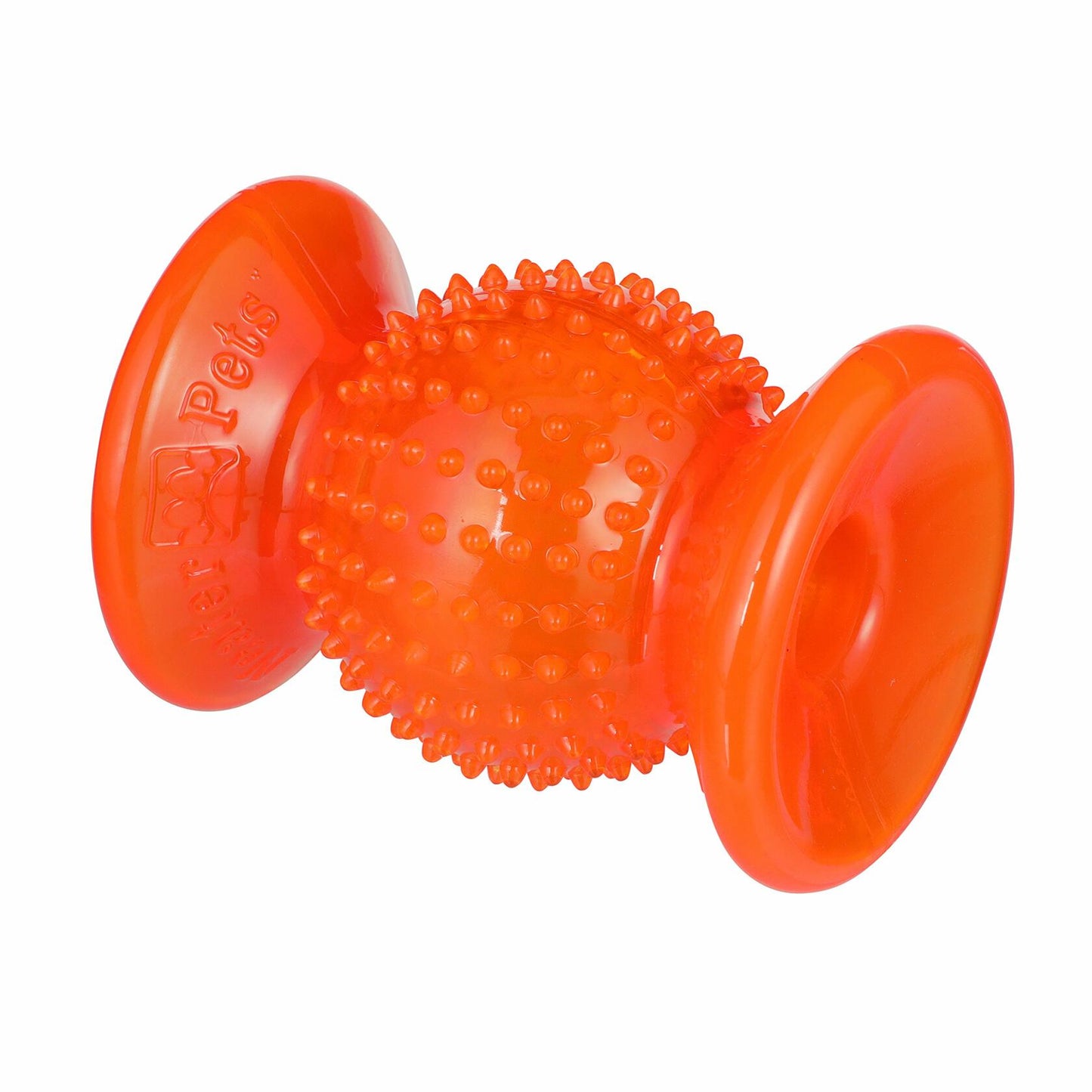 Neater Pet Rolly Cannoli Large Clear Orange Dog Toy Mess Proof Treat Toy
