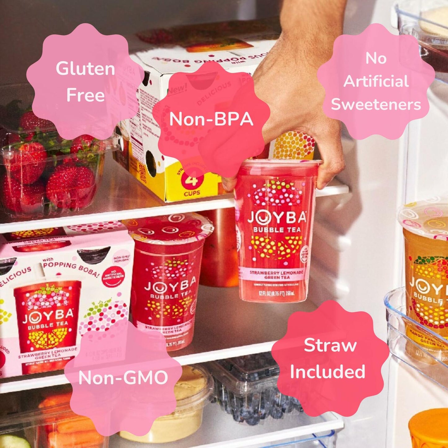 BB01/25 Joyba Bubble Tea Blueberry Pomegranate Black Tea 4 Pack 12oz Cups