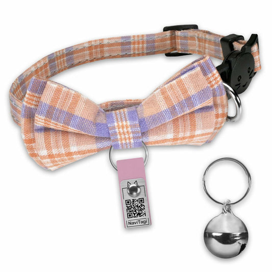 NaviTagi Cat Breakaway Collar XS Bell Bow Tie Personalized QR ID Kitten Adult