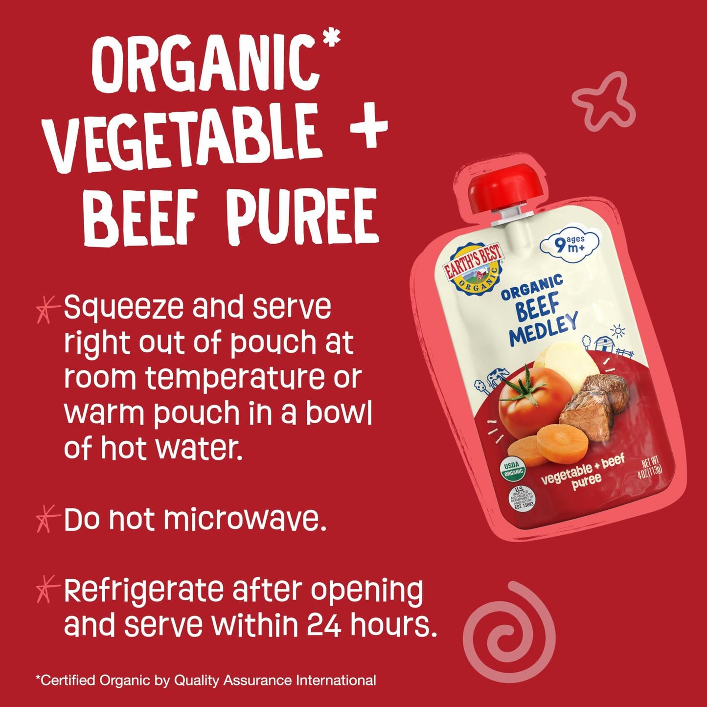BB01/25 Earth's Best Organic Baby Food Pouches Beef Medley 4oz 12 Pack