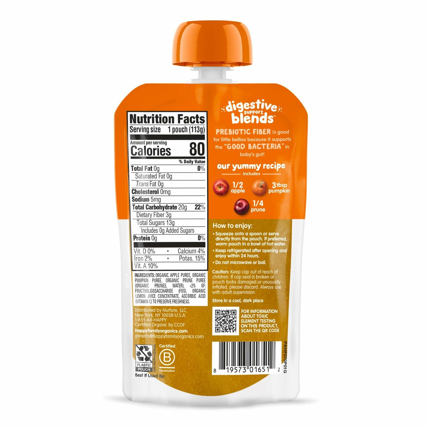 BestBy07/25 Happy Baby Organic Digestive Support Stage 2 Baby Food 4oz Pouch x16