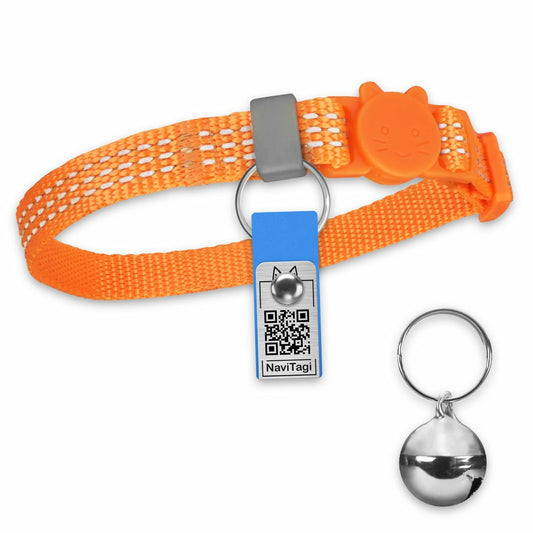 NaviTagi Cat Breakaway Collar XS Orange Reflective Soft Adjustable Bell