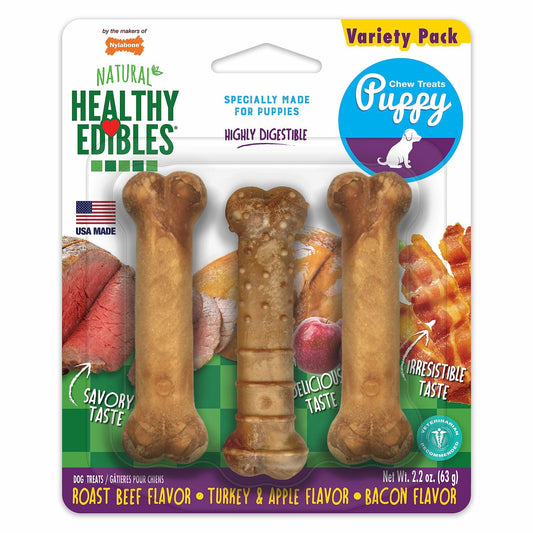 BestBy07/27 Nylabone Healthy Edibles Puppy Chews X-Small 3 Count Roast Beef