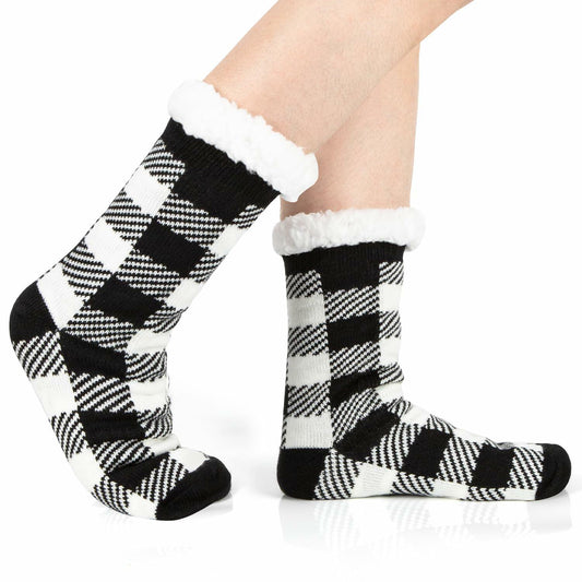 Kiddokids Women's Fuzzy Slipper Socks with Grippers Warm Cozy - One Size
