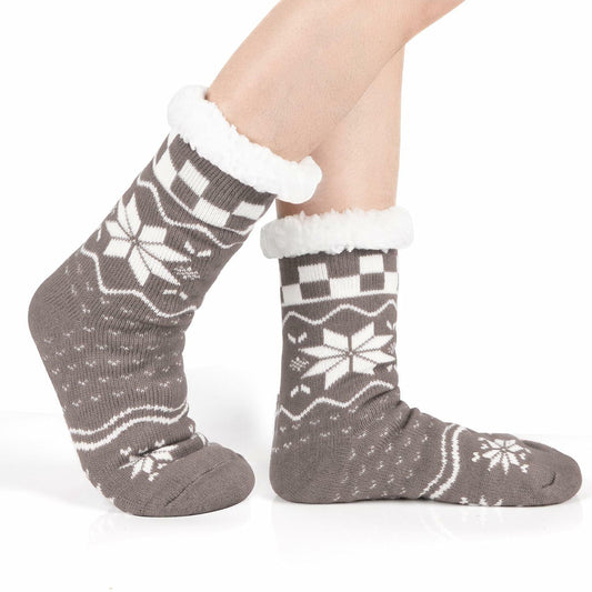 Kiddokids Women's Fuzzy Slipper Socks with Grippers Warm Cozy Fleece - One Size