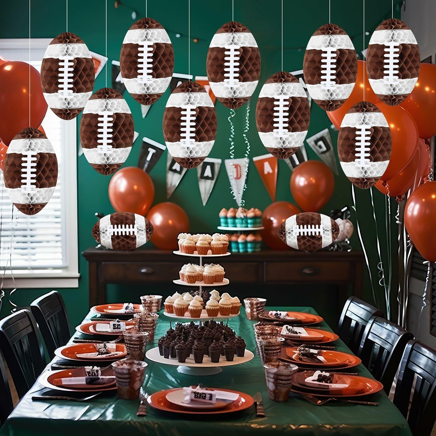 Retisee 12pcs 12in Football Honeycomb Lanterns Hanging Decorations Sport Party