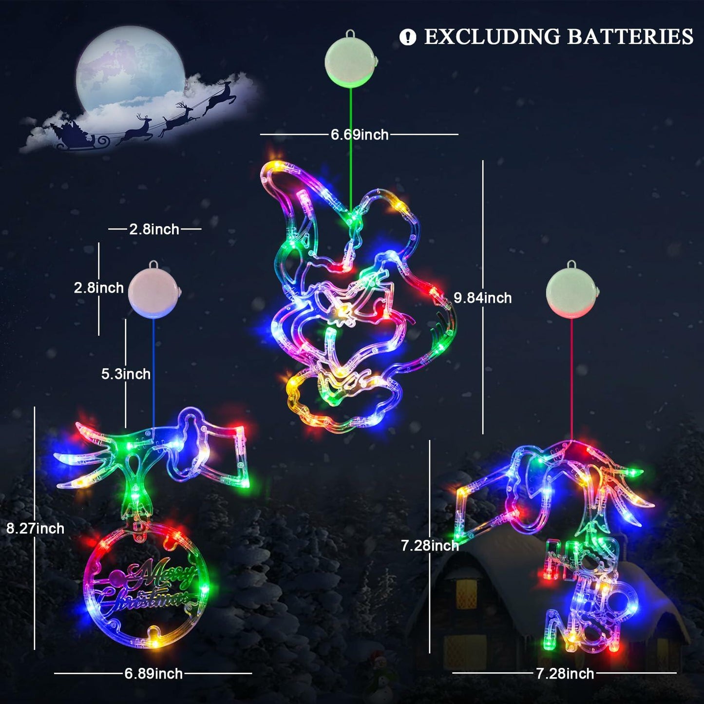 FASISOY 3 Pack Multi-Color Christmas Window Lights Battery Operated Timer