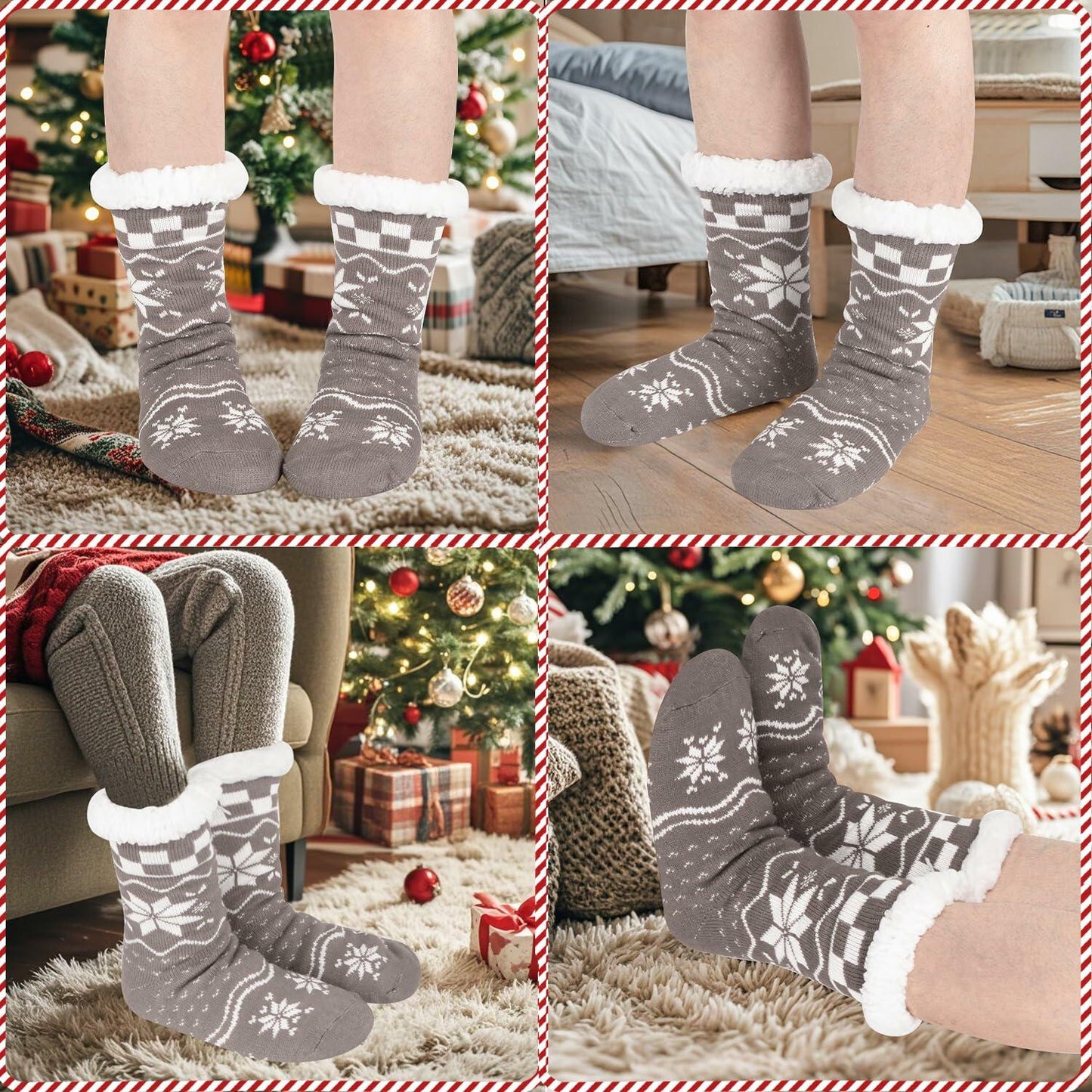 Kiddokids Women's Fuzzy Slipper Socks with Grippers Warm Cozy Fleece - One Size