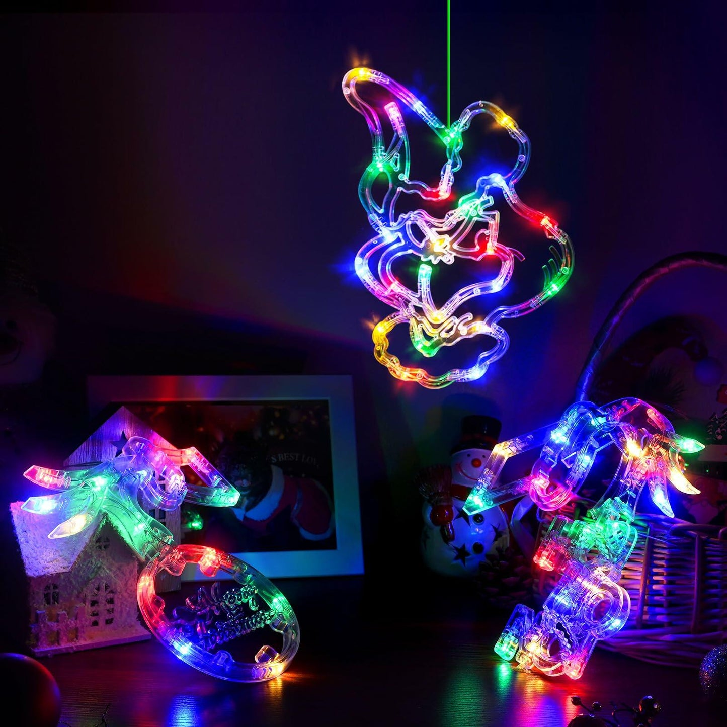 FASISOY 3 Pack Multi-Color Christmas Window Lights Battery Operated Timer