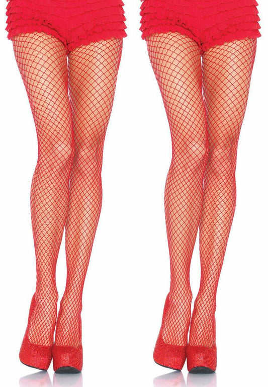 Leg Avenue Industrial Net Panty Hose 2 Pair Red Wide Fishnet Size One Size