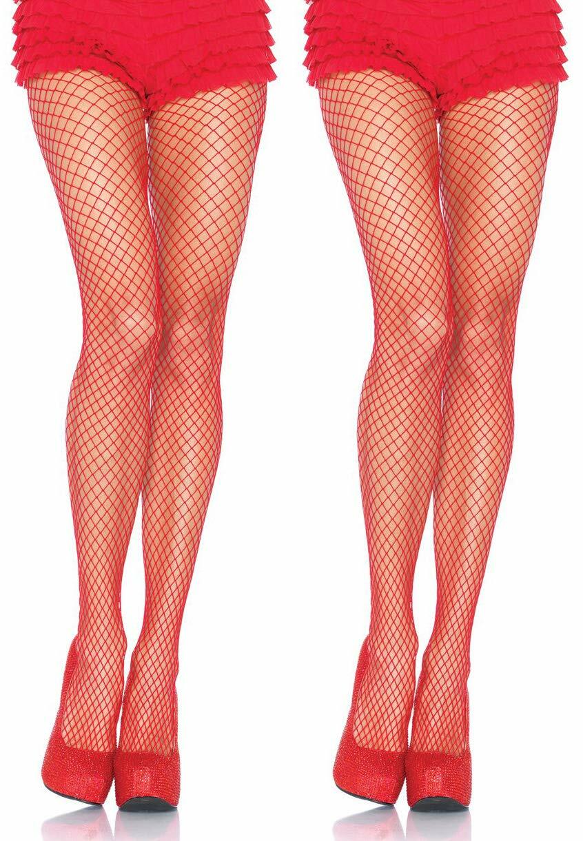 Leg Avenue Industrial Net Panty Hose 2 Pair Red Wide Fishnet Size One Size