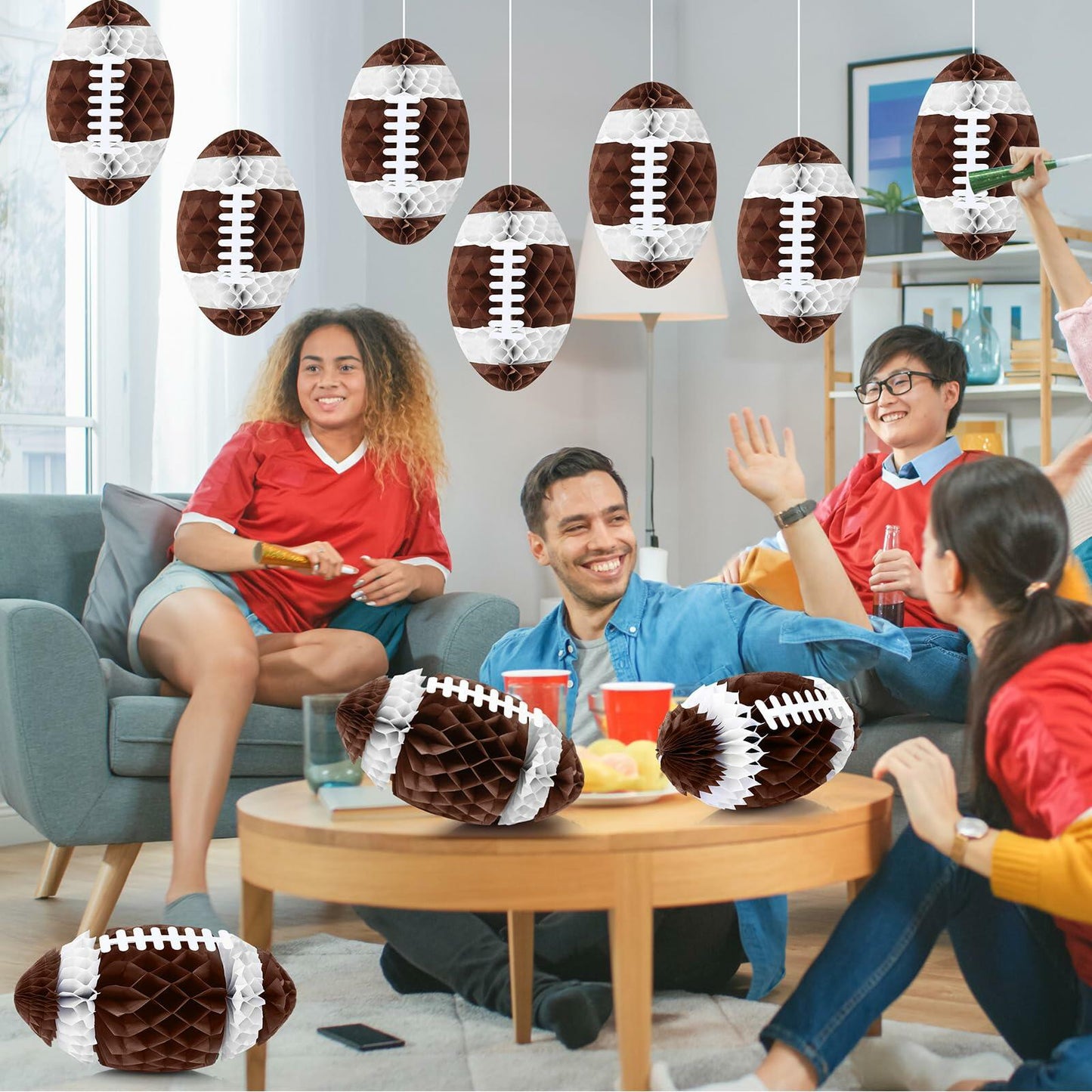 Retisee 12pcs 12in Football Honeycomb Lanterns Hanging Decorations Sport Party