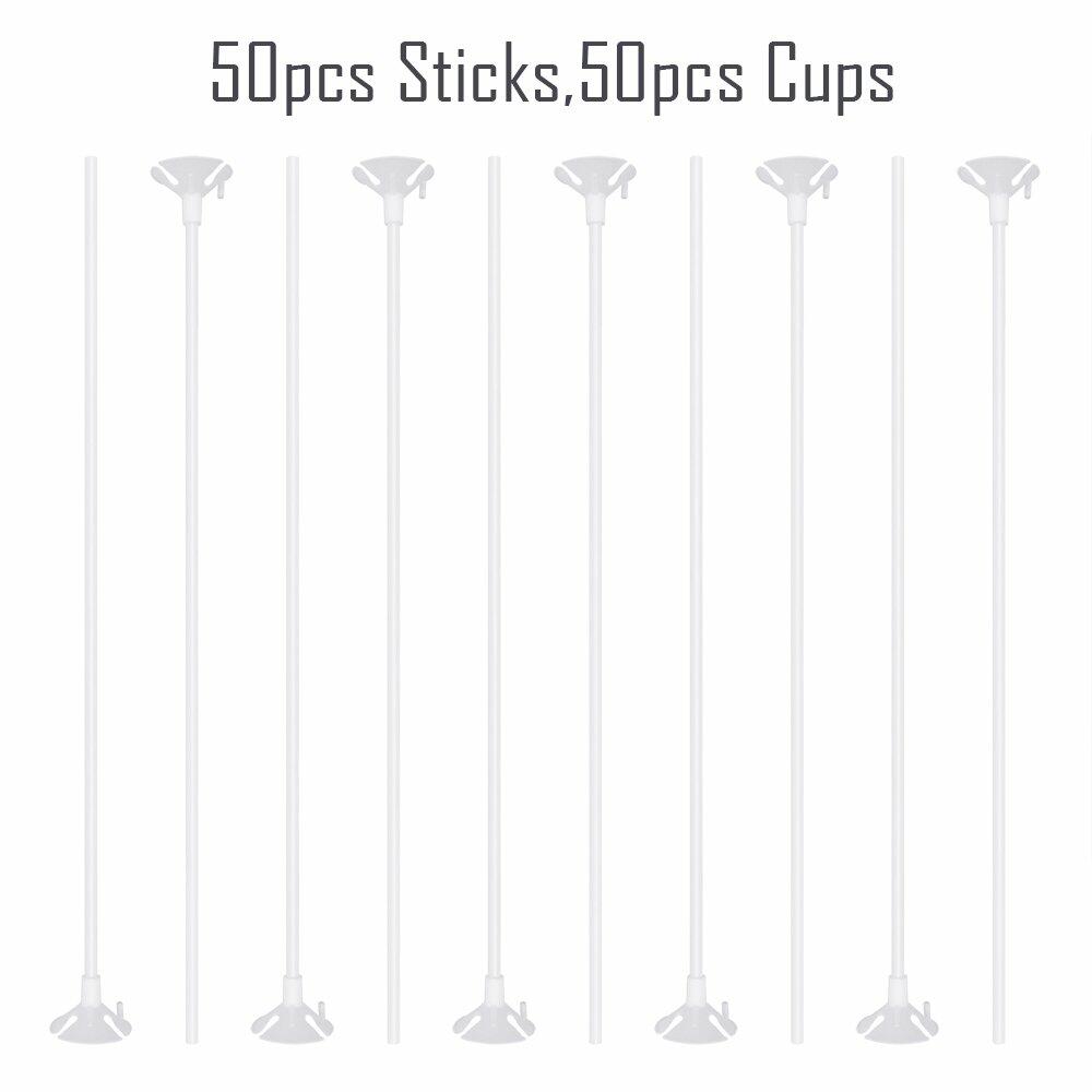 Pllieay 50pcs White Balloon Sticks with Cups Party Valentine's Wedding
