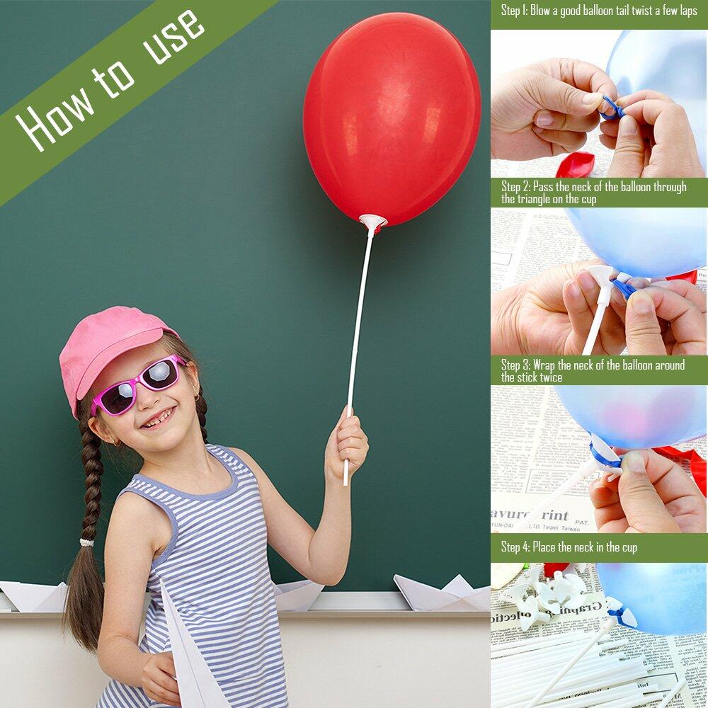 Pllieay 50pcs White Balloon Sticks with Cups Party Valentine's Wedding