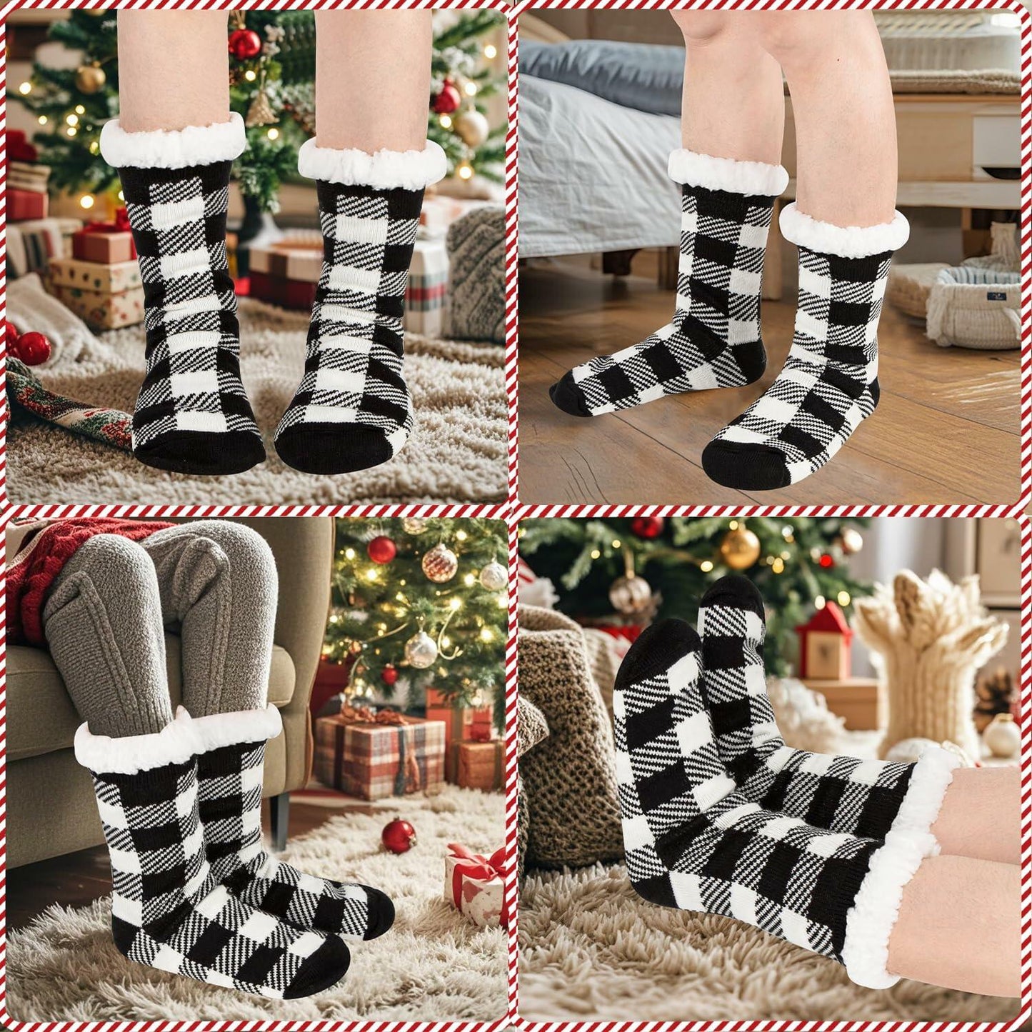 Kiddokids Women's Fuzzy Slipper Socks with Grippers Warm Cozy - One Size