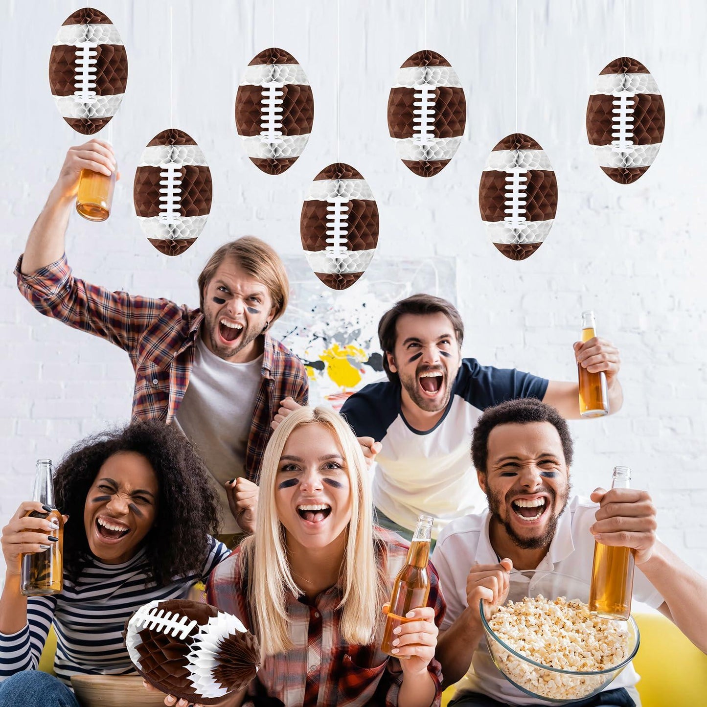 Retisee 12pcs 12in Football Honeycomb Lanterns Hanging Decorations Sport Party