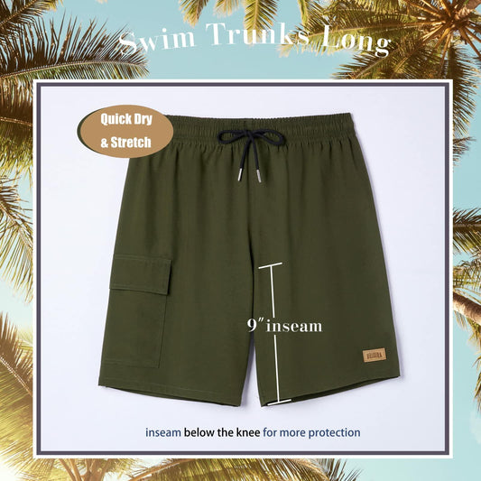 BRISIRA Mens Quick Dry Swim Trunks 9in ArmyGreen Size 34