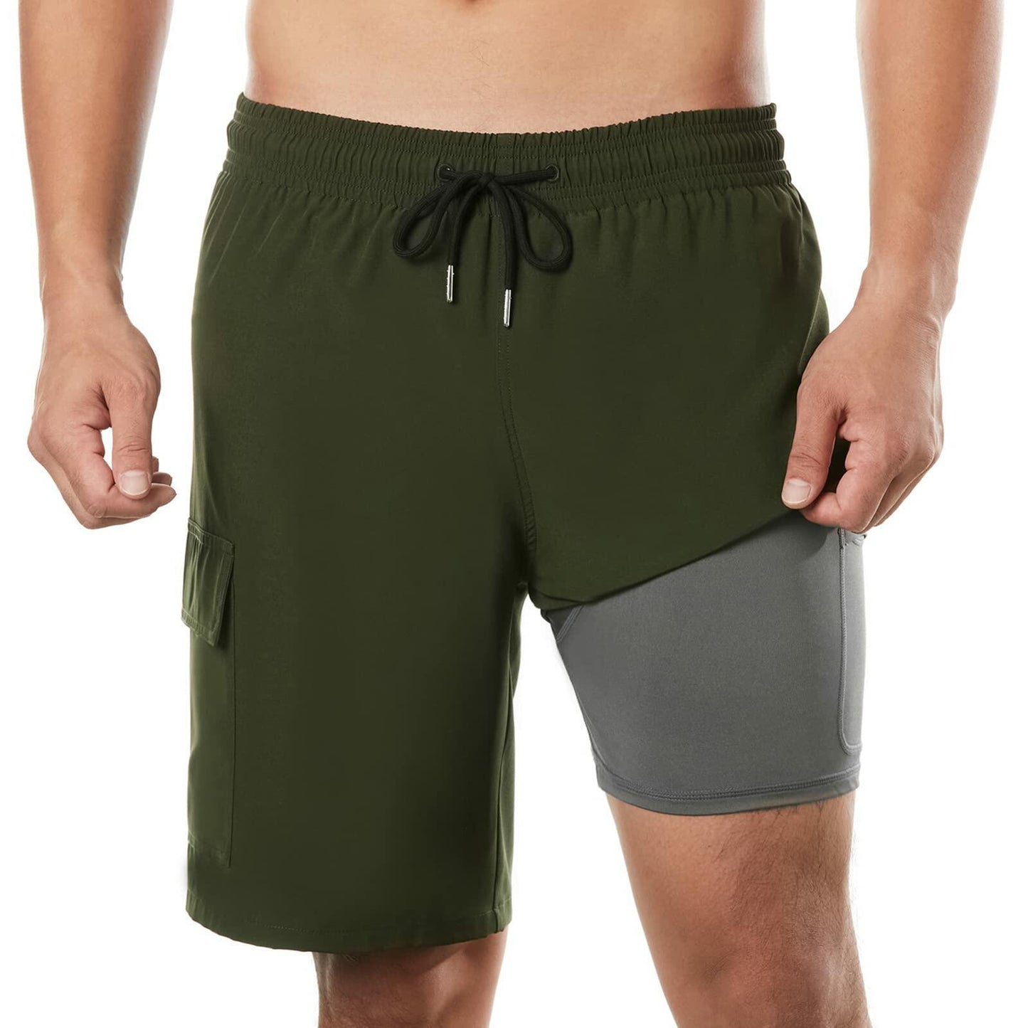 BRISIRA Mens Quick Dry Swim Trunks 9in ArmyGreen Size 34