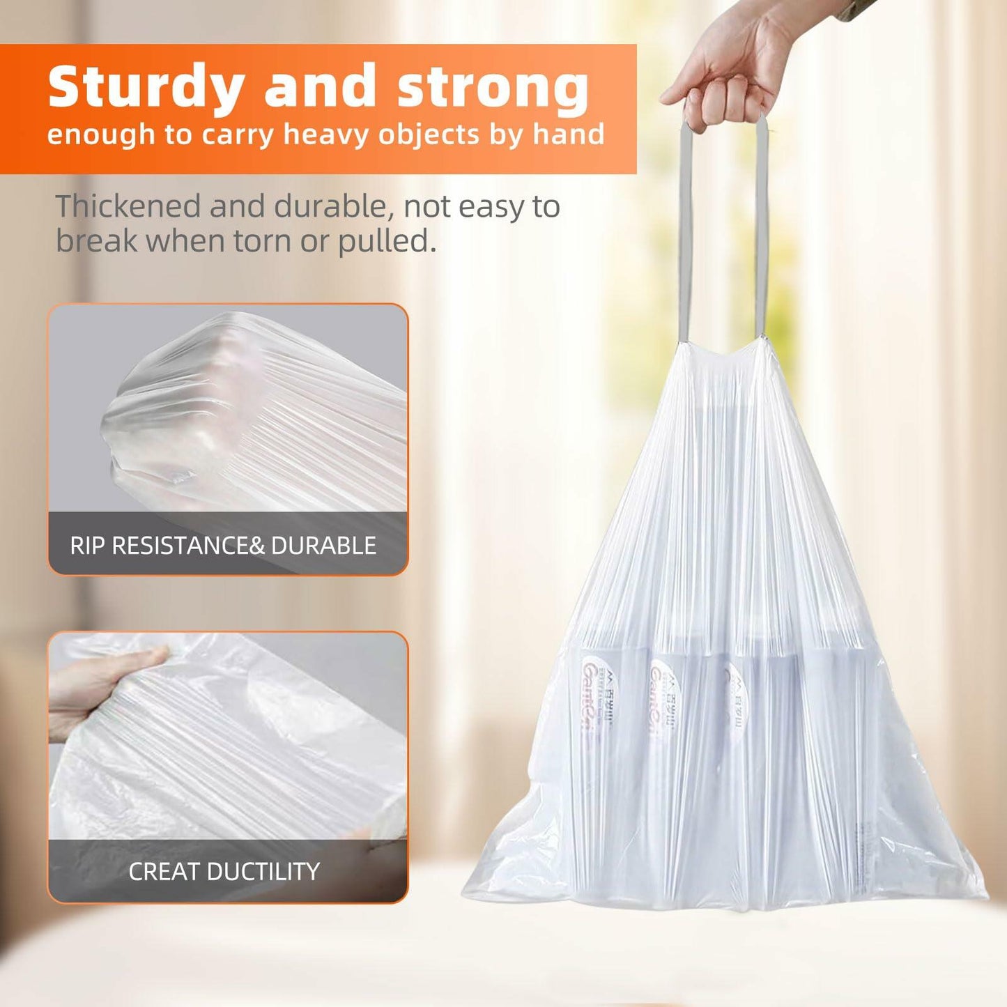 4 Gal Drawstring Trash Bags 57 Count White Small Garbage Can Liners