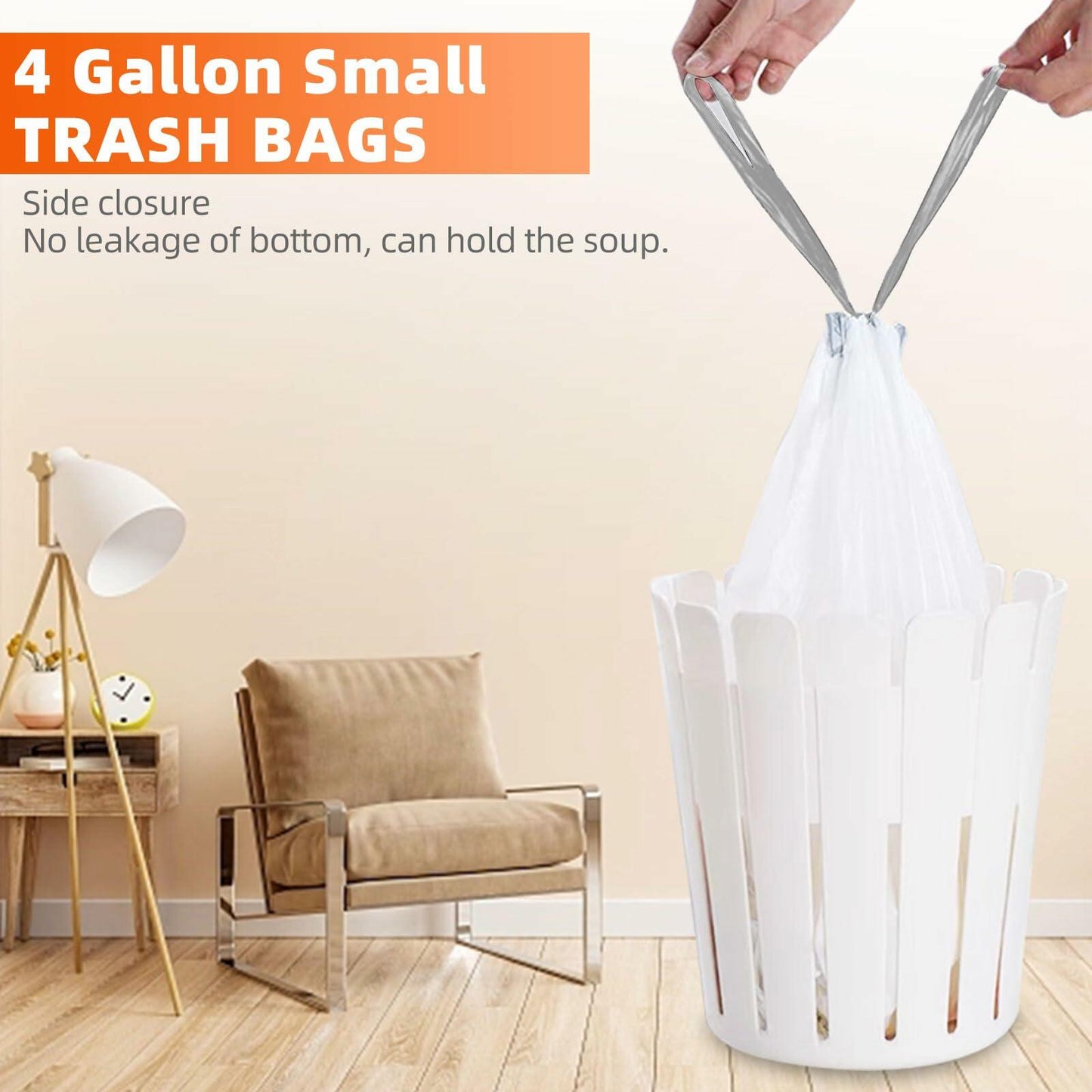 4 Gal Drawstring Trash Bags 57 Count White Small Garbage Can Liners