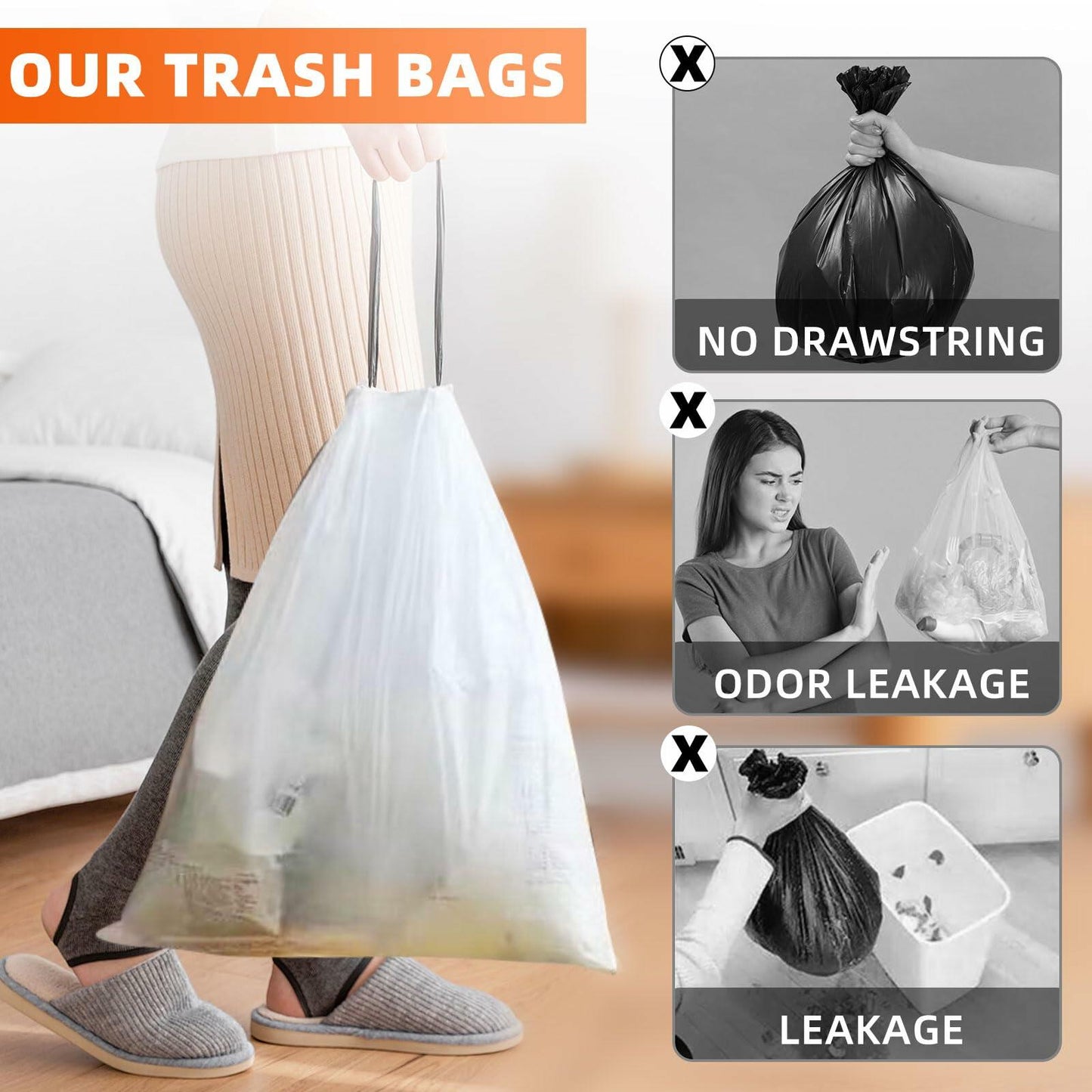 4 Gal Drawstring Trash Bags 57 Count White Small Garbage Can Liners