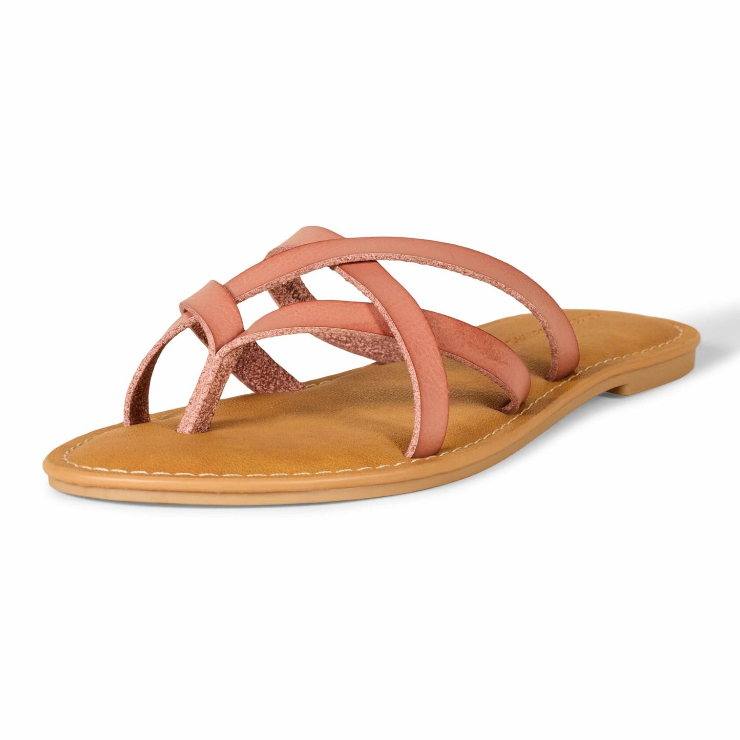 Amazon Essentials Women's Strappy Slide Flat Sandal Light Tan Size 7.5