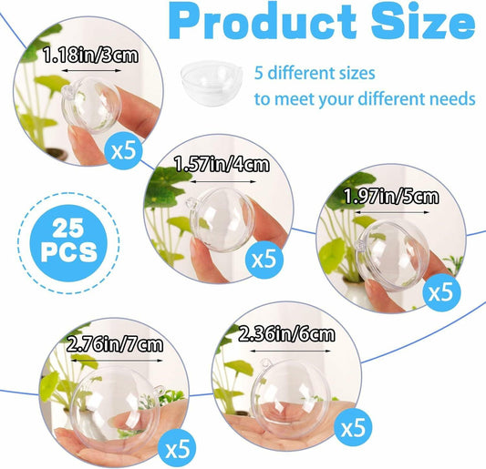 Ranchbtn 25pcs Clear Plastic Fillable Ornaments Various Sizes DIY Decor