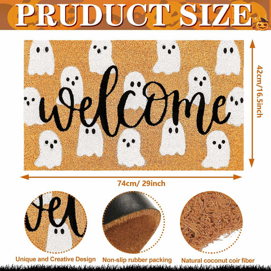 JarThenaAMCS Halloween Coir Doormat Cute Ghost Non-Slip 16.5x29 Inch