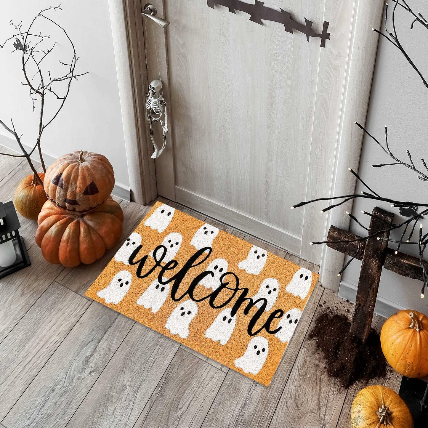 JarThenaAMCS Halloween Coir Doormat Cute Ghost Non-Slip 16.5x29 Inch