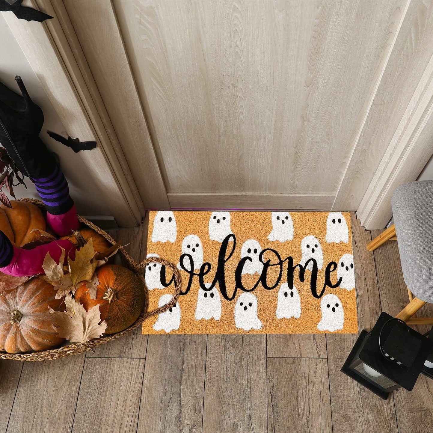 JarThenaAMCS Halloween Coir Doormat Cute Ghost Non-Slip 16.5x29 Inch