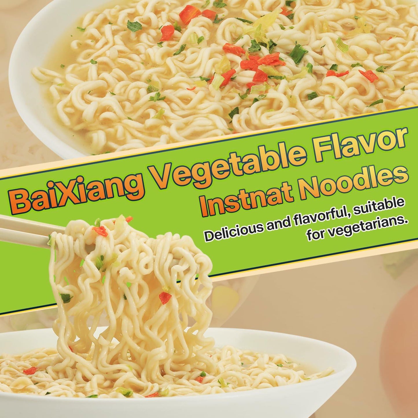 BestBy02/25 BaiXiang Vegetable Flavor Ramen Noodles Vegetarian Pack of 5