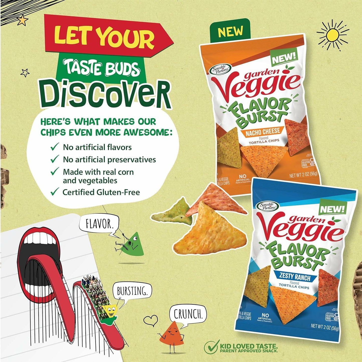 BestBy12/25 Sensible Portions Veggie Flavor Burst Tortilla Chips Nacho 6oz