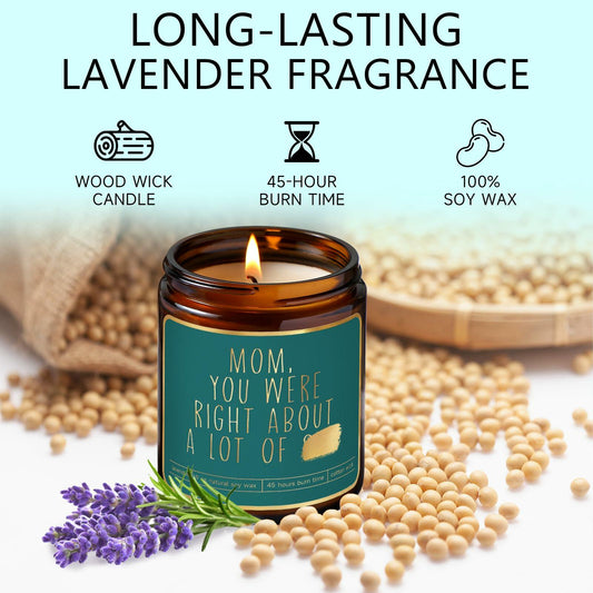 Lavender Candle Gift for Mom - Scented Soy Wax, Relaxing Aromatherapy 9oz