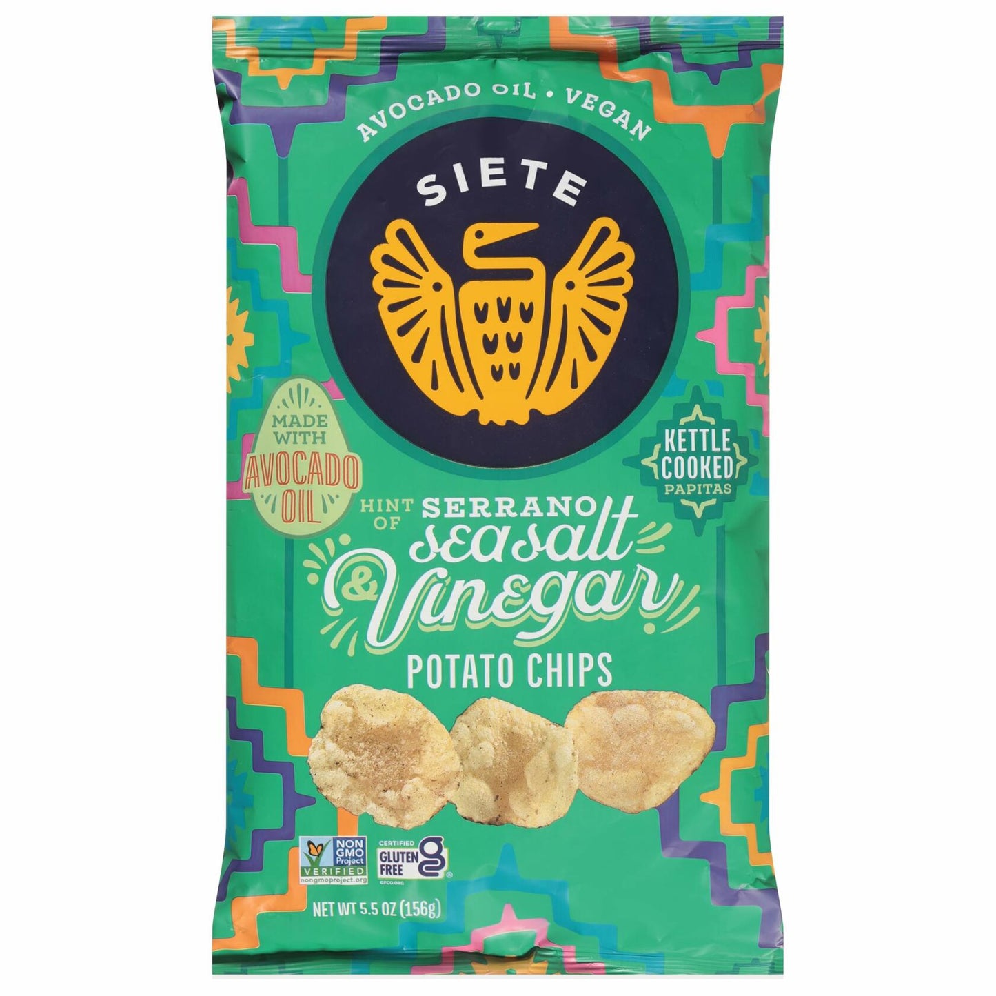 BestBy06/25 Siete Potato Chips Sea Salt Vinegar 5.5 OZ Gluten-Free Kettle Cooked