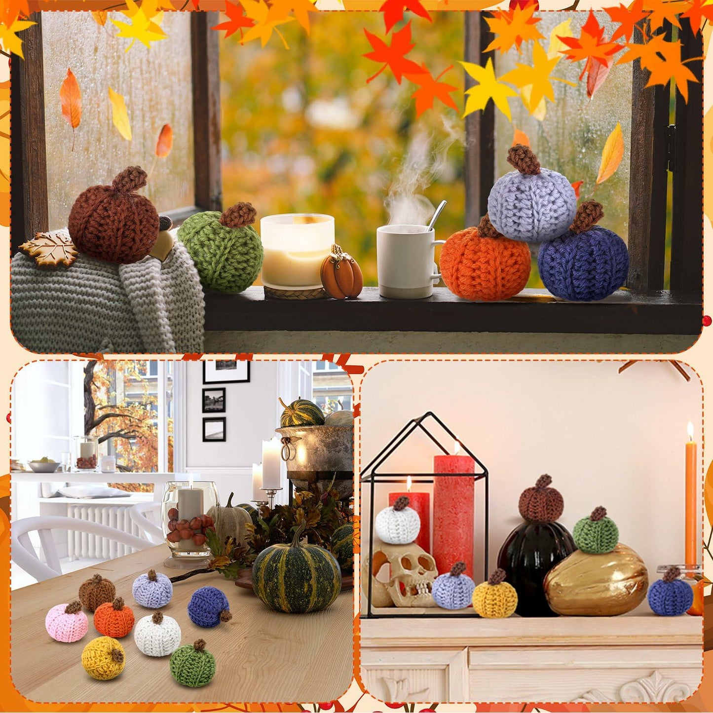 Yinkin 8 Pc Mini Knit Pumpkins Fall Decor Assorted Colors Handmade