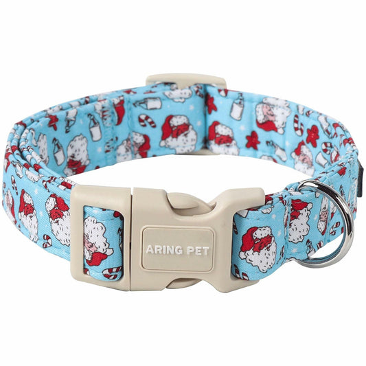 ARING PET Christmas Dog Collar Blue Adjustable Cotton Quick Release Puppy Collar
