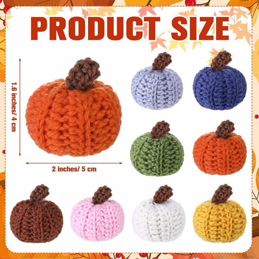 Yinkin 8 Pc Mini Knit Pumpkins Fall Decor Assorted Colors Handmade