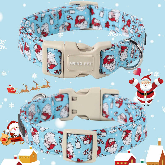 ARING PET Christmas Dog Collar Blue Adjustable Cotton Quick Release Puppy Collar