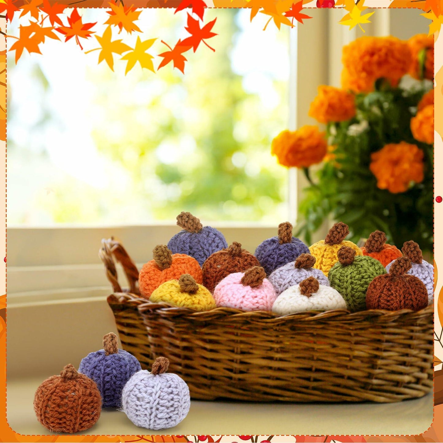 Yinkin 8 Pc Mini Knit Pumpkins Fall Decor Assorted Colors Handmade