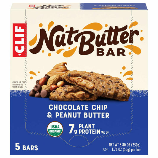 BestBy01/26 CLIF Nut Butter Bar ChocolateChip PeanutButter Organic 5 Pack 1.76oz