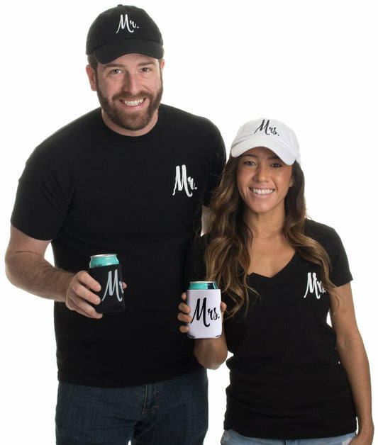 Ann Arbor T-shirt Co. Matching Mr. & Mrs. Baseball Caps Set with Beer Holder