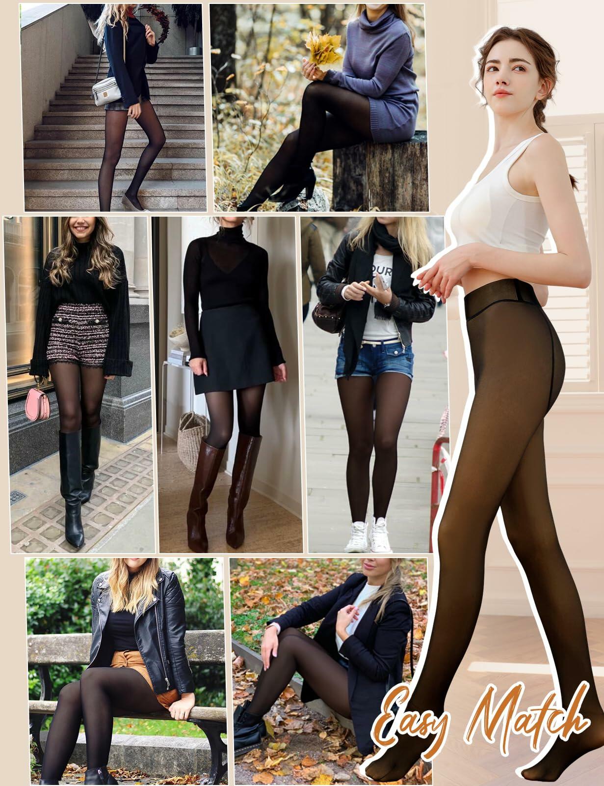 Yusongirl Women's Thermal Fleece Tights High Waist Black Size M