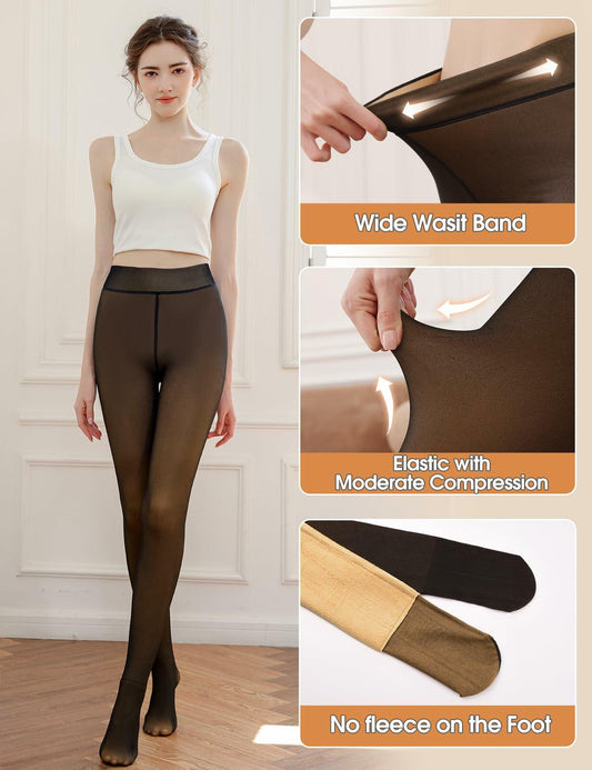 Yusongirl Women's Thermal Fleece Tights High Waist Black Size M