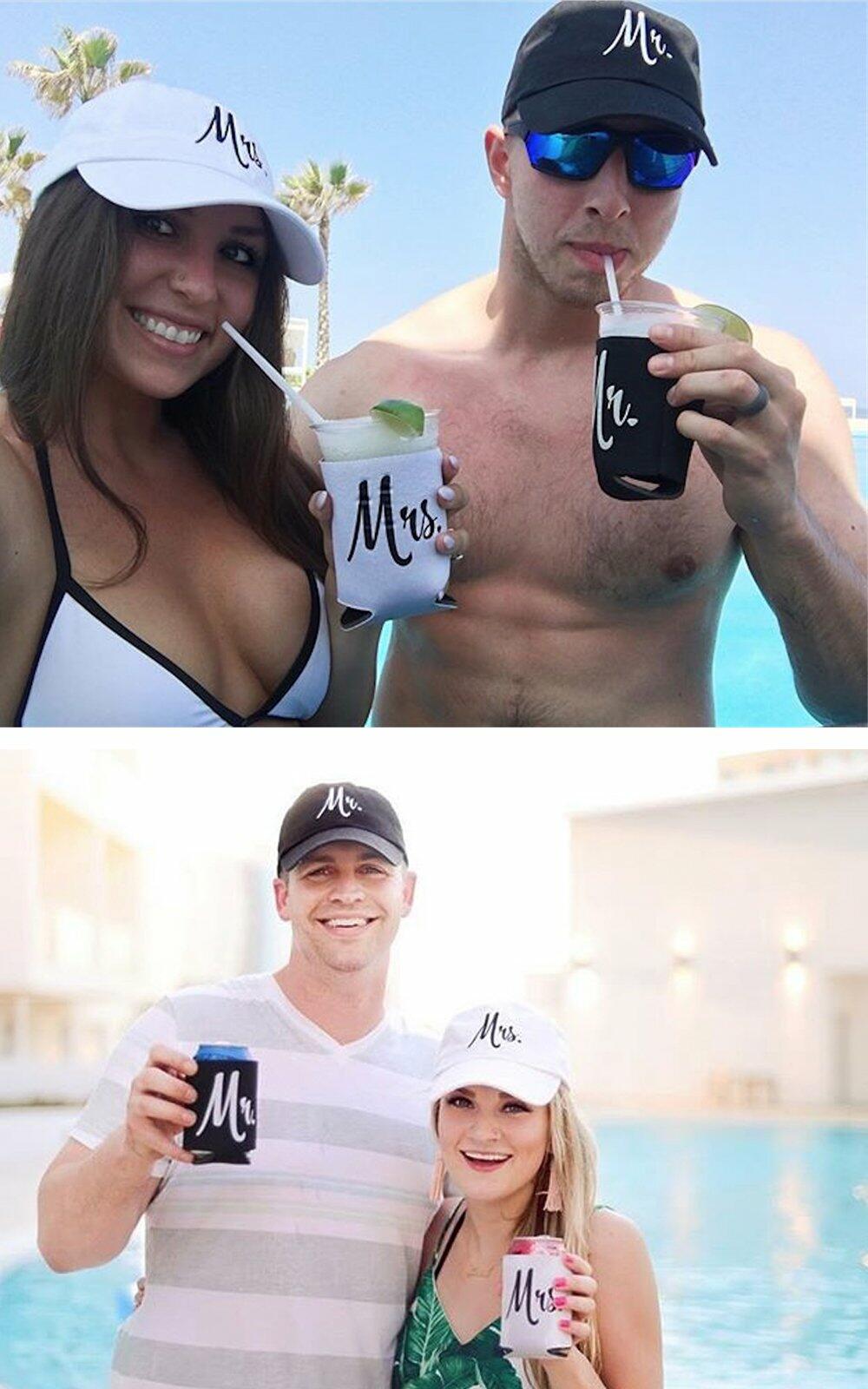 Ann Arbor T-shirt Co. Matching Mr. & Mrs. Baseball Caps Set with Beer Holder